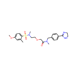 COc1ccc(S(=O)(=O)N(C)CCOCC(=O)N(C)Cc2ccc(C3=NCCN3)cc2)c(C)c1 ZINC000084730210