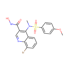 COc1ccc(S(=O)(=O)N(C)c2c(C(=O)NO)cnc3c(Br)cccc23)cc1 ZINC000013489434