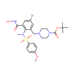 COc1ccc(S(=O)(=O)N(C)c2c(CN3CCN(C(=O)OC(C)(C)C)CC3)cc(Br)cc2C(=O)NO)cc1 ZINC000026745731