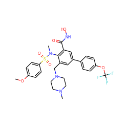 COc1ccc(S(=O)(=O)N(C)c2c(CN3CCN(C)CC3)cc(-c3ccc(OC(F)(F)F)cc3)cc2C(=O)NO)cc1 ZINC000026745233