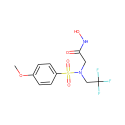 COc1ccc(S(=O)(=O)N(CC(=O)NO)CC(F)(F)F)cc1 ZINC000013764097