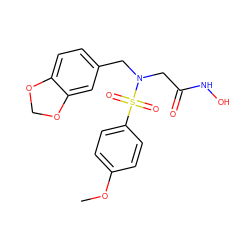 COc1ccc(S(=O)(=O)N(CC(=O)NO)Cc2ccc3c(c2)OCO3)cc1 ZINC000168538561