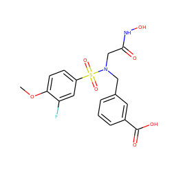 COc1ccc(S(=O)(=O)N(CC(=O)NO)Cc2cccc(C(=O)O)c2)cc1F ZINC001772632735