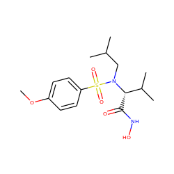 COc1ccc(S(=O)(=O)N(CC(C)C)[C@@H](C(=O)NO)C(C)C)cc1 ZINC000049048822