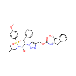 COc1ccc(S(=O)(=O)N(CC(C)C)[C@@H](O)[C@H](Cc2ccccc2)n2cc(COC(=O)N[C@H]3Cc4ccccc4[C@H]3O)nn2)cc1 ZINC000653854552