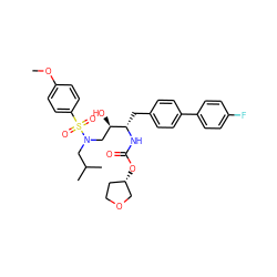 COc1ccc(S(=O)(=O)N(CC(C)C)C[C@@H](O)[C@H](Cc2ccc(-c3ccc(F)cc3)cc2)NC(=O)O[C@H]2CCOC2)cc1 ZINC000073314657