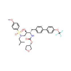 COc1ccc(S(=O)(=O)N(CC(C)C)C[C@@H](O)[C@H](Cc2ccc(-c3ccc(OC(F)(F)F)cc3)cc2)NC(=O)O[C@H]2CCOC2)cc1 ZINC000082186853