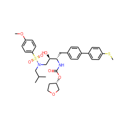 COc1ccc(S(=O)(=O)N(CC(C)C)C[C@@H](O)[C@H](Cc2ccc(-c3ccc(SC)cc3)cc2)NC(=O)O[C@H]2CCOC2)cc1 ZINC000082186850