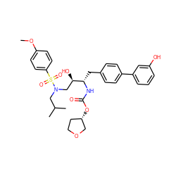 COc1ccc(S(=O)(=O)N(CC(C)C)C[C@@H](O)[C@H](Cc2ccc(-c3cccc(O)c3)cc2)NC(=O)O[C@H]2CCOC2)cc1 ZINC000073295320