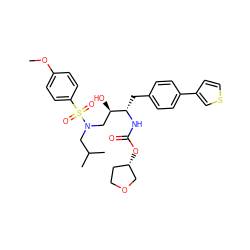 COc1ccc(S(=O)(=O)N(CC(C)C)C[C@@H](O)[C@H](Cc2ccc(-c3ccsc3)cc2)NC(=O)O[C@H]2CCOC2)cc1 ZINC000073315338