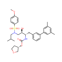 COc1ccc(S(=O)(=O)N(CC(C)C)C[C@@H](O)[C@H](Cc2cccc(-c3cc(C)cc(C)c3)c2)NC(=O)O[C@H]2CCOC2)cc1 ZINC000473134988