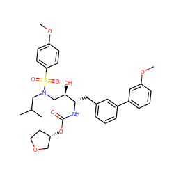 COc1ccc(S(=O)(=O)N(CC(C)C)C[C@@H](O)[C@H](Cc2cccc(-c3cccc(OC)c3)c2)NC(=O)O[C@H]2CCOC2)cc1 ZINC000473133742