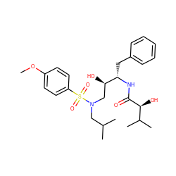 COc1ccc(S(=O)(=O)N(CC(C)C)C[C@@H](O)[C@H](Cc2ccccc2)NC(=O)[C@@H](O)C(C)C)cc1 ZINC000040918846