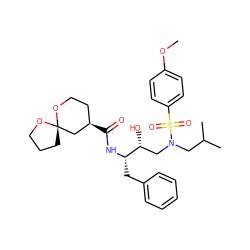 COc1ccc(S(=O)(=O)N(CC(C)C)C[C@@H](O)[C@H](Cc2ccccc2)NC(=O)[C@@H]2CCO[C@]3(CCCO3)C2)cc1 ZINC000049877829