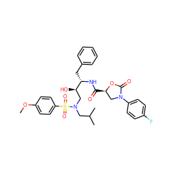 COc1ccc(S(=O)(=O)N(CC(C)C)C[C@@H](O)[C@H](Cc2ccccc2)NC(=O)[C@@H]2CN(c3ccc(F)cc3)C(=O)O2)cc1 ZINC000064447016