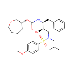 COc1ccc(S(=O)(=O)N(CC(C)C)C[C@@H](O)[C@H](Cc2ccccc2)NC(=O)O[C@@H]2CCCCOC2)cc1 ZINC000049881645