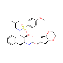 COc1ccc(S(=O)(=O)N(CC(C)C)C[C@@H](O)[C@H](Cc2ccccc2)NC(=O)O[C@H]2C[C@@H]3OCCO[C@@H]3C2)cc1 ZINC000116521282