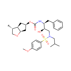 COc1ccc(S(=O)(=O)N(CC(C)C)C[C@@H](O)[C@H](Cc2ccccc2)NC(=O)O[C@H]2C[C@H]3OC[C@H](C)[C@H]3C2)cc1 ZINC000072114511