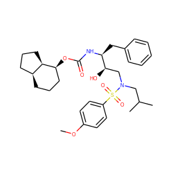 COc1ccc(S(=O)(=O)N(CC(C)C)C[C@@H](O)[C@H](Cc2ccccc2)NC(=O)O[C@H]2CCC[C@H]3CCC[C@@H]23)cc1 ZINC000066104503