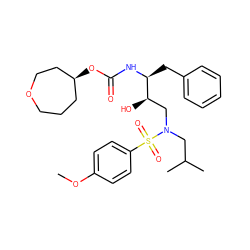 COc1ccc(S(=O)(=O)N(CC(C)C)C[C@@H](O)[C@H](Cc2ccccc2)NC(=O)O[C@H]2CCCOCC2)cc1 ZINC000049881671