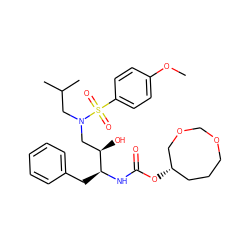 COc1ccc(S(=O)(=O)N(CC(C)C)C[C@@H](O)[C@H](Cc2ccccc2)NC(=O)O[C@H]2CCCOCOC2)cc1 ZINC000044405711