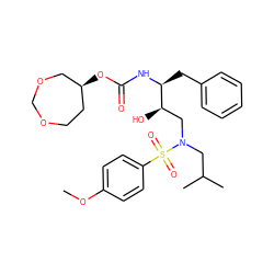 COc1ccc(S(=O)(=O)N(CC(C)C)C[C@@H](O)[C@H](Cc2ccccc2)NC(=O)O[C@H]2CCOCOC2)cc1 ZINC000042877148