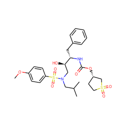 COc1ccc(S(=O)(=O)N(CC(C)C)C[C@@H](O)[C@H](Cc2ccccc2)NC(=O)O[C@H]2CCS(=O)(=O)C2)cc1 ZINC000014946400