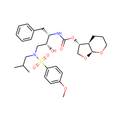 COc1ccc(S(=O)(=O)N(CC(C)C)C[C@@H](O)[C@H](Cc2ccccc2)NC(=O)O[C@H]2CO[C@@H]3OCCC[C@@H]32)cc1 ZINC000049889520