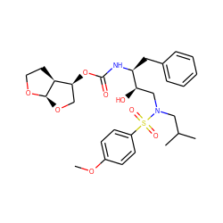 COc1ccc(S(=O)(=O)N(CC(C)C)C[C@@H](O)[C@H](Cc2ccccc2)NC(=O)O[C@H]2CO[C@H]3OCC[C@@H]23)cc1 ZINC000003981341