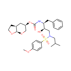 COc1ccc(S(=O)(=O)N(CC(C)C)C[C@@H](O)[C@H](Cc2ccccc2)NC(=O)O[C@H]2CO[C@H]3OCC[C@H]3C2)cc1 ZINC000066105109