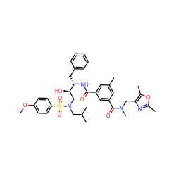 COc1ccc(S(=O)(=O)N(CC(C)C)C[C@@H](O)[C@H](Cc2ccccc2)NC(=O)c2cc(C)cc(C(=O)N(C)Cc3nc(C)oc3C)c2)cc1 ZINC000068203929
