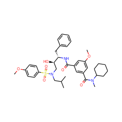 COc1ccc(S(=O)(=O)N(CC(C)C)C[C@@H](O)[C@H](Cc2ccccc2)NC(=O)c2cc(OC)cc(C(=O)N(C)C3CCCCC3)c2)cc1 ZINC000198035095