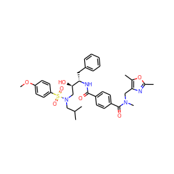 COc1ccc(S(=O)(=O)N(CC(C)C)C[C@@H](O)[C@H](Cc2ccccc2)NC(=O)c2ccc(C(=O)N(C)Cc3nc(C)oc3C)cc2)cc1 ZINC000204163829