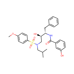 COc1ccc(S(=O)(=O)N(CC(C)C)C[C@@H](O)[C@H](Cc2ccccc2)NC(=O)c2cccc(O)c2)cc1 ZINC000040860173