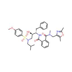 COc1ccc(S(=O)(=O)N(CC(C)C)C[C@@H](O)[C@H](Cc2ccccc2)NC(=O)c2ccccc2C(=O)N(C)Cc2nc(C)oc2C)cc1 ZINC000204163628