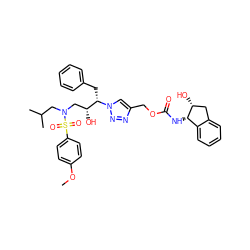 COc1ccc(S(=O)(=O)N(CC(C)C)C[C@@H](O)[C@H](Cc2ccccc2)n2cc(COC(=O)N[C@H]3c4ccccc4C[C@H]3O)nn2)cc1 ZINC000049889185