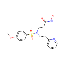 COc1ccc(S(=O)(=O)N(CCC(=O)NO)CCc2ccccn2)cc1 ZINC000095562668