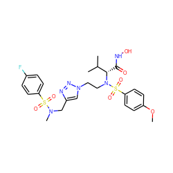 COc1ccc(S(=O)(=O)N(CCn2cc(CN(C)S(=O)(=O)c3ccc(F)cc3)nn2)[C@@H](C(=O)NO)C(C)C)cc1 ZINC000096934263