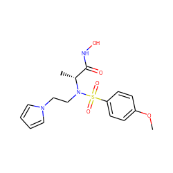 COc1ccc(S(=O)(=O)N(CCn2cccc2)[C@H](C)C(=O)NO)cc1 ZINC000013440825