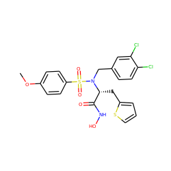 COc1ccc(S(=O)(=O)N(Cc2ccc(Cl)c(Cl)c2)[C@H](Cc2cccs2)C(=O)NO)cc1 ZINC000013440856