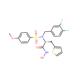 COc1ccc(S(=O)(=O)N(Cc2ccc(F)c(F)c2)[C@H](Cc2cccs2)C(=O)NO)cc1 ZINC000013440841