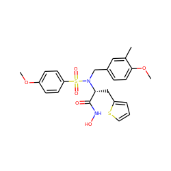 COc1ccc(S(=O)(=O)N(Cc2ccc(OC)c(C)c2)[C@H](Cc2cccs2)C(=O)NO)cc1 ZINC000013440858