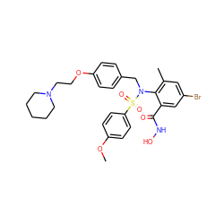 COc1ccc(S(=O)(=O)N(Cc2ccc(OCCN3CCCCC3)cc2)c2c(C)cc(Br)cc2C(=O)NO)cc1 ZINC000026750874