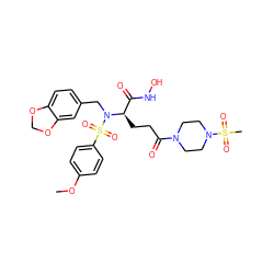 COc1ccc(S(=O)(=O)N(Cc2ccc3c(c2)OCO3)[C@H](CCC(=O)N2CCN(S(C)(=O)=O)CC2)C(=O)NO)cc1 ZINC000026473047