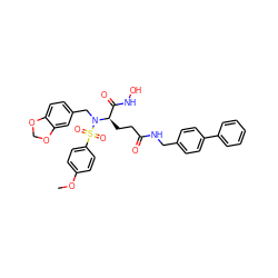COc1ccc(S(=O)(=O)N(Cc2ccc3c(c2)OCO3)[C@H](CCC(=O)NCc2ccc(-c3ccccc3)cc2)C(=O)NO)cc1 ZINC000026405011