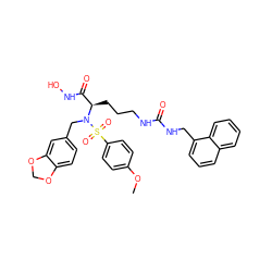 COc1ccc(S(=O)(=O)N(Cc2ccc3c(c2)OCO3)[C@H](CCCNC(=O)NCc2cccc3ccccc23)C(=O)NO)cc1 ZINC000026175336