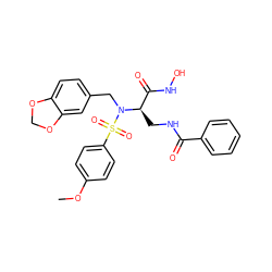 COc1ccc(S(=O)(=O)N(Cc2ccc3c(c2)OCO3)[C@H](CNC(=O)c2ccccc2)C(=O)NO)cc1 ZINC000026186614