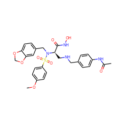 COc1ccc(S(=O)(=O)N(Cc2ccc3c(c2)OCO3)[C@H](CNCc2ccc(NC(C)=O)cc2)C(=O)NO)cc1 ZINC000026185968