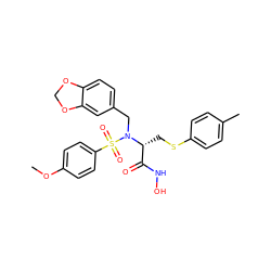 COc1ccc(S(=O)(=O)N(Cc2ccc3c(c2)OCO3)[C@H](CSc2ccc(C)cc2)C(=O)NO)cc1 ZINC000028239969