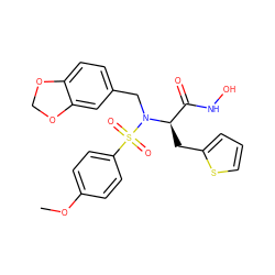 COc1ccc(S(=O)(=O)N(Cc2ccc3c(c2)OCO3)[C@H](Cc2cccs2)C(=O)NO)cc1 ZINC000013440789